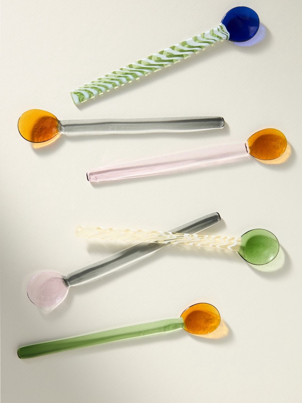 Anthropologie Glass Straight Spoons Set of 6 New Colorful